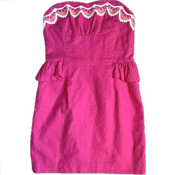 LILLY PULITZER Maybell Bustier Mini Dress Size‎ 2 Pink Strapless Peplum Resort - Picture 7 of 13